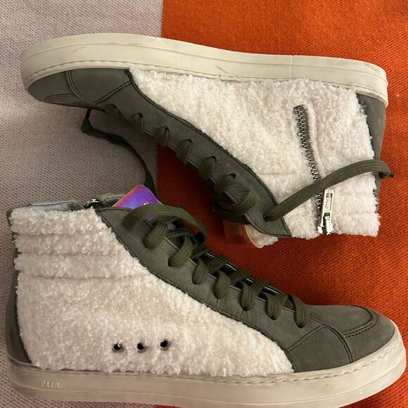 P448 Skate Was Green Sherpa Hi Tops 37 - Picture 2 of 7